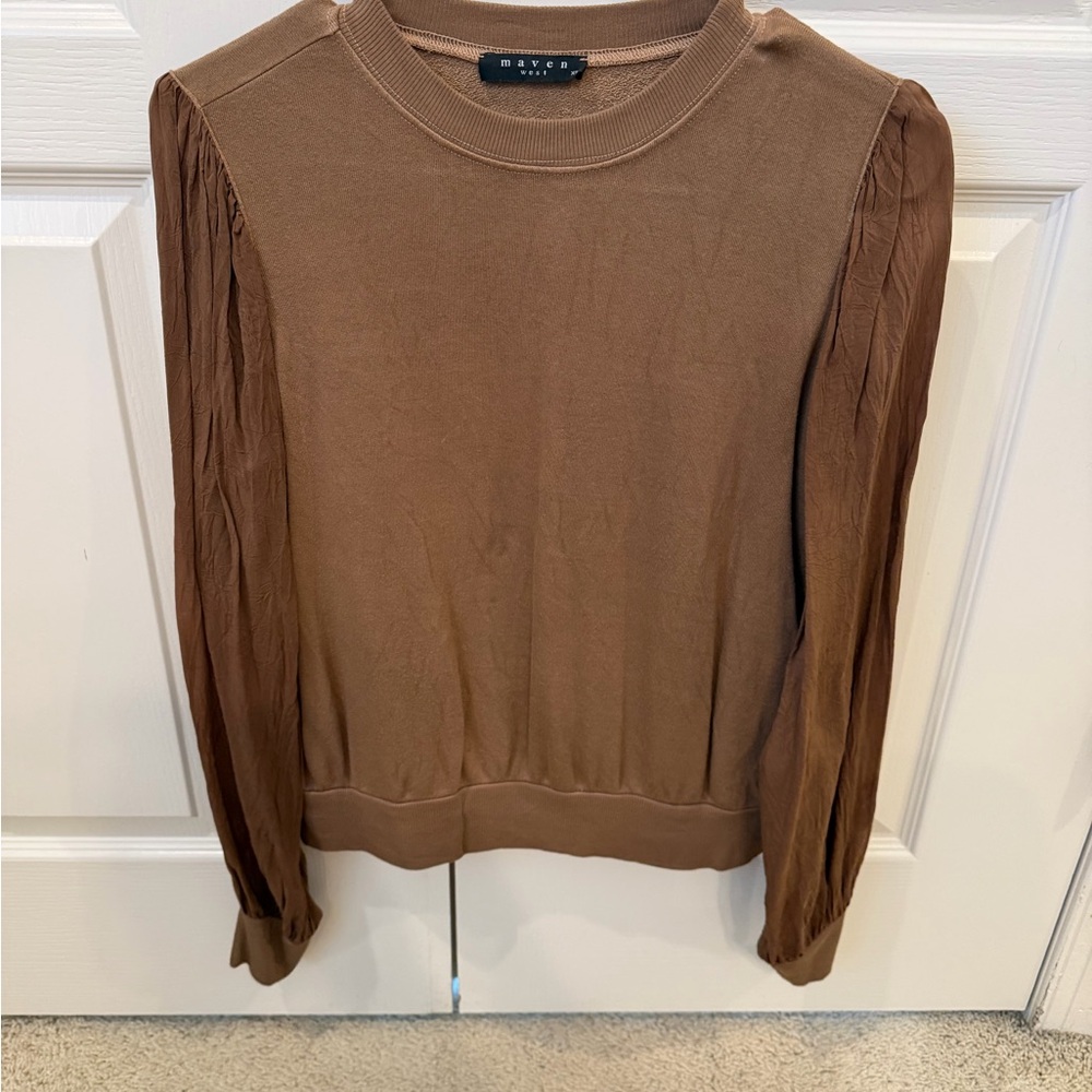 Maven West Brown Puff-Sleeve Sweatshirt